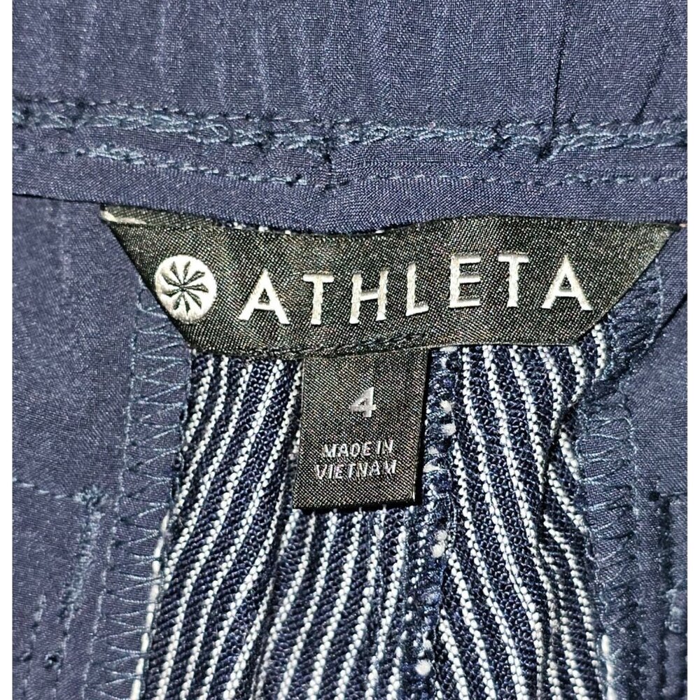 Athleta Women's Bali Navy Blue Linen Striped Bali Crop Pants Size 4 1678 - Picture 8 of 14